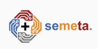 a red and white logo