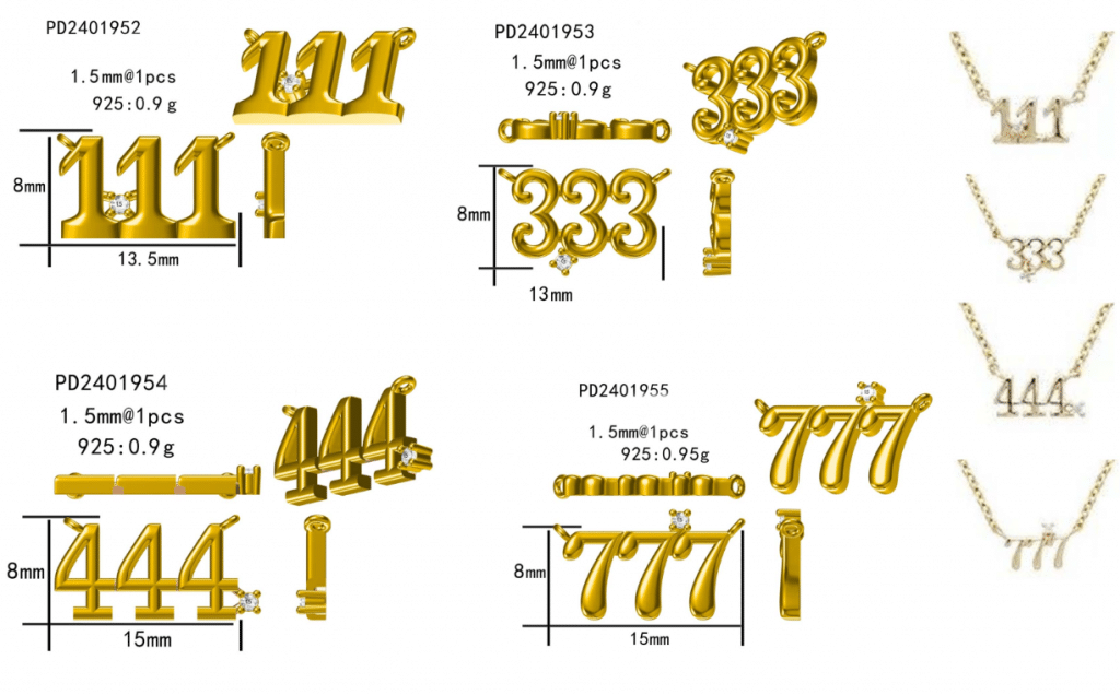 jewelry factory technical specifications with numbered design variations wholesale gold jewelry supplier