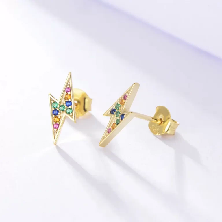 18K Gold Plated 925 Sterling Silver Rainbow Gemstone Stud Earrings Set