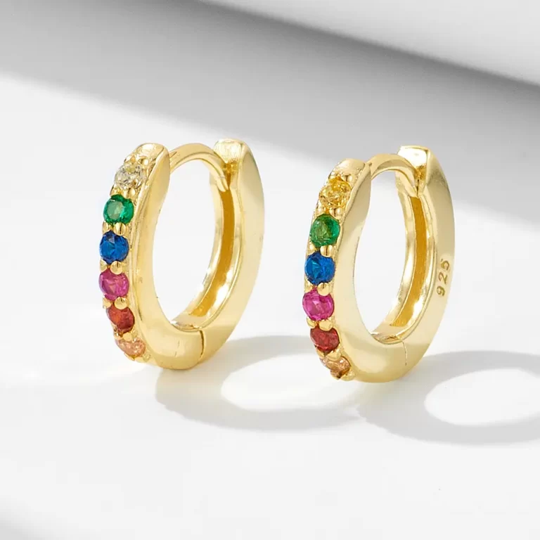 wholesale silver earrings Gold hoop earrings with rainbow colored crystals