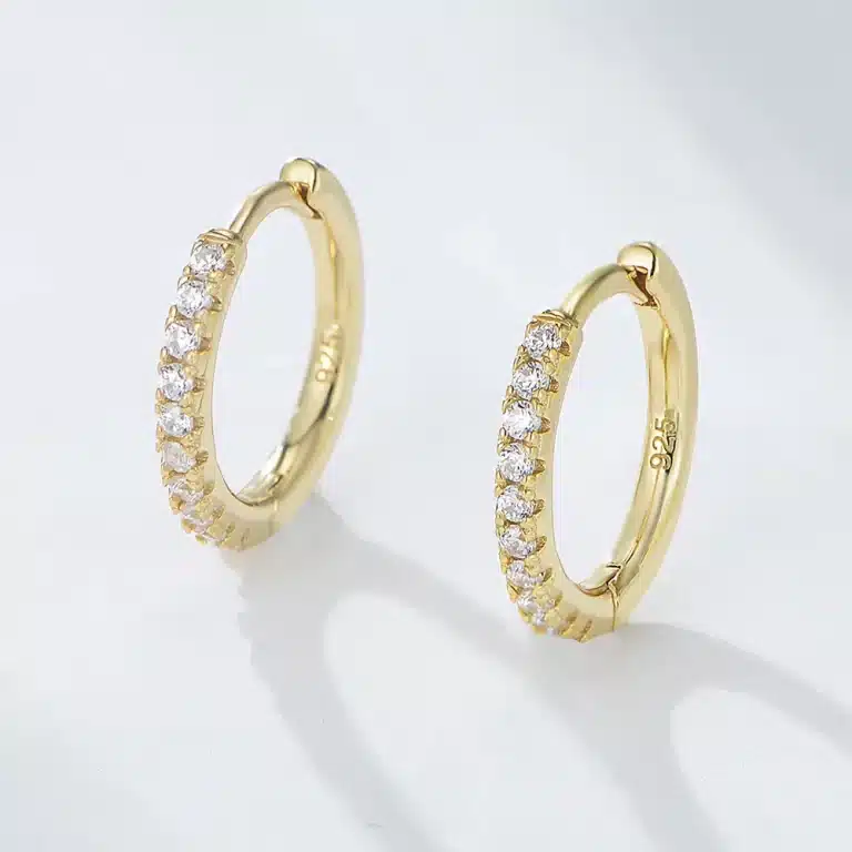 Wholesale sterling silver earrings with crystal accents Gold classic small hoop earrings