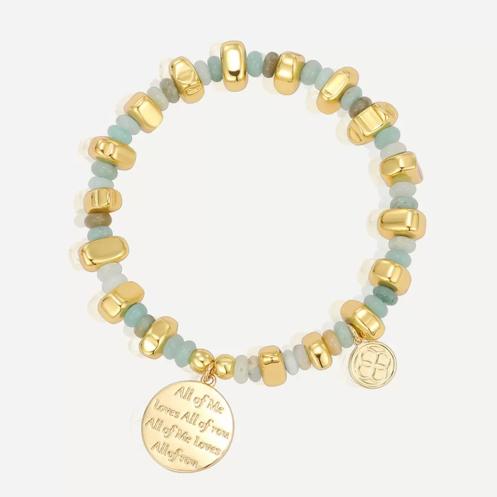 Gold bracelet with turquoise and pink beads