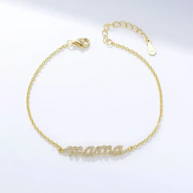 Gold bracelet with "mama" text charm