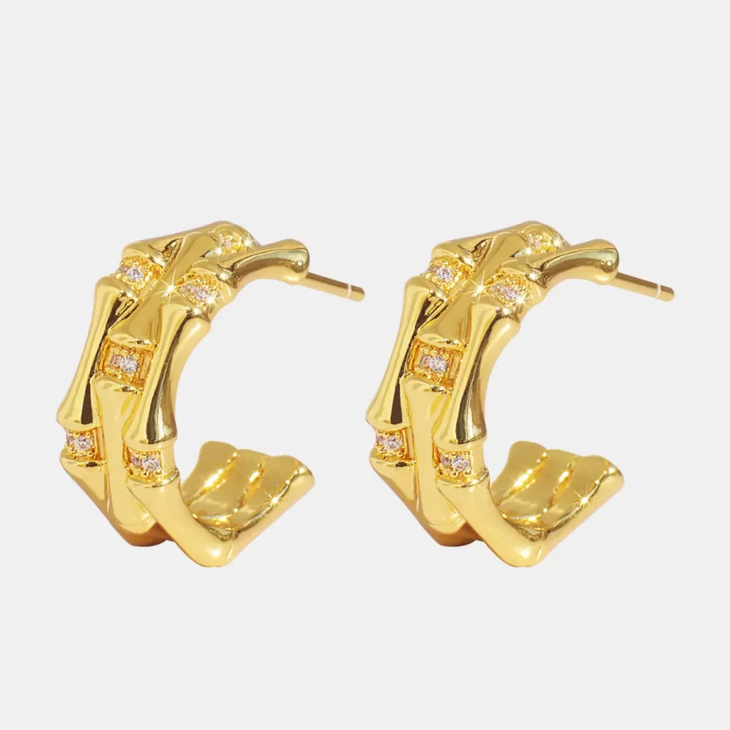 Gold-plated copper earrings with intricate floral details