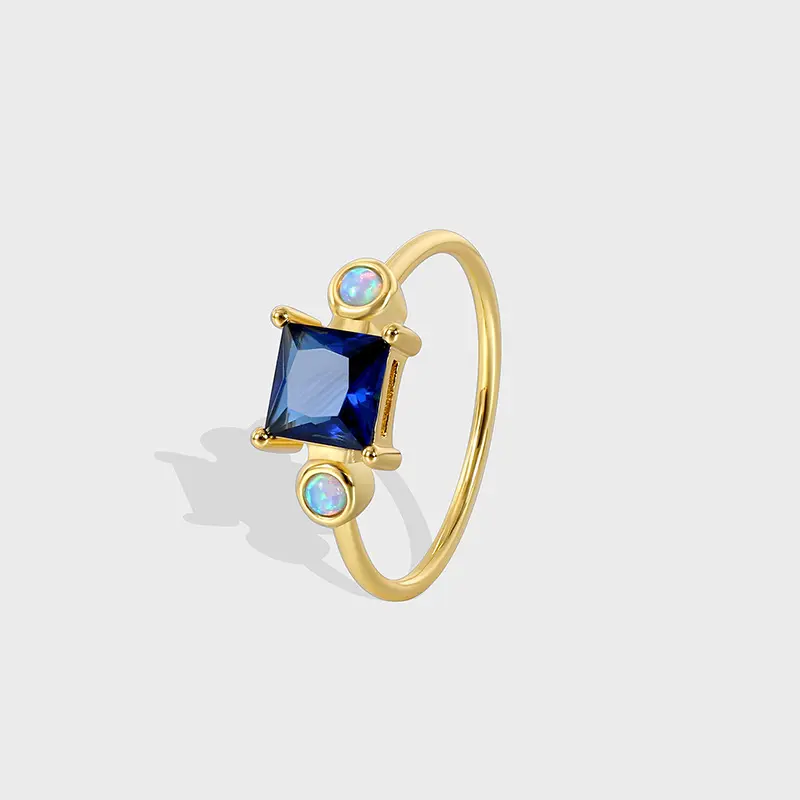 Square blue gemstone gold ring