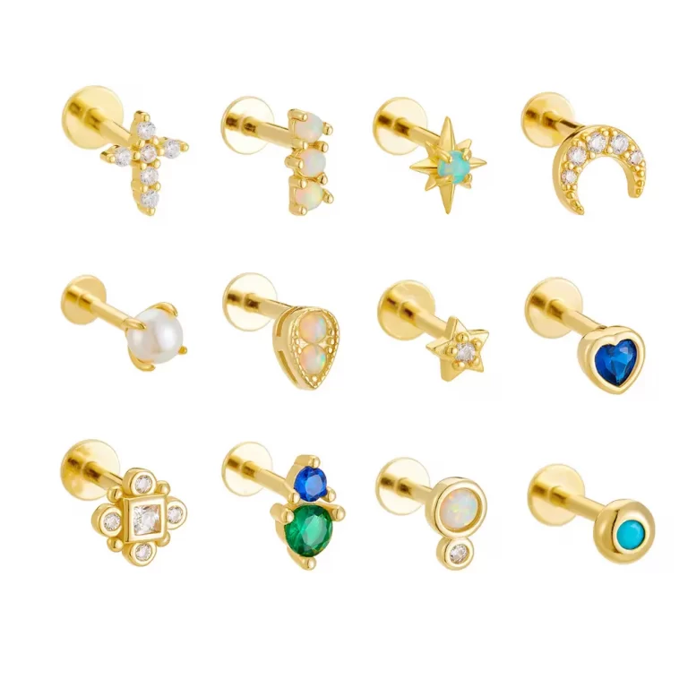 18K Gold Plated 925 Sterling Silver Gemstone Stud Earrings Collection