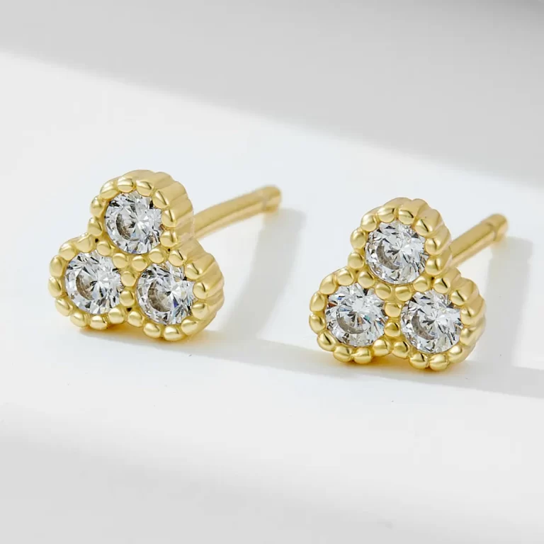 18K Gold Plated 925 Sterling Silver Heart-Shaped Stud Earrings with Cubic Zirconia