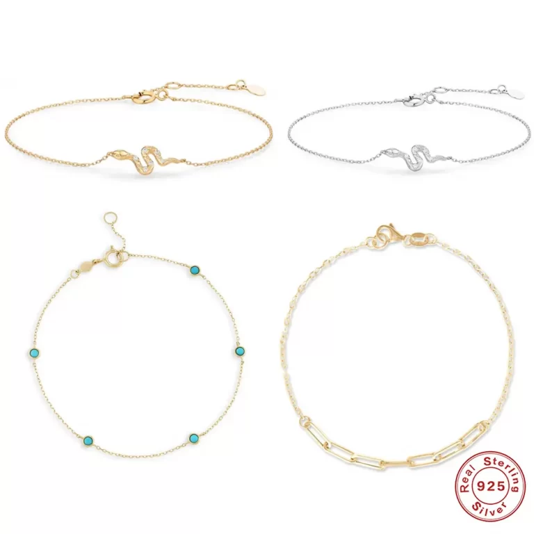 Set of delicate chain bracelets with crystal accents