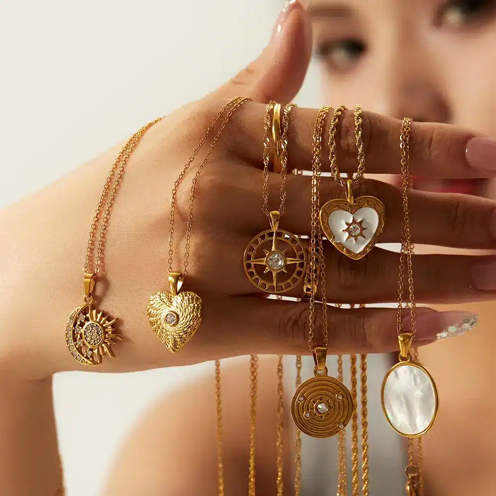 wholesale fashion necklaces Stainless steel multi-strand necklace with cross and crystal charms
