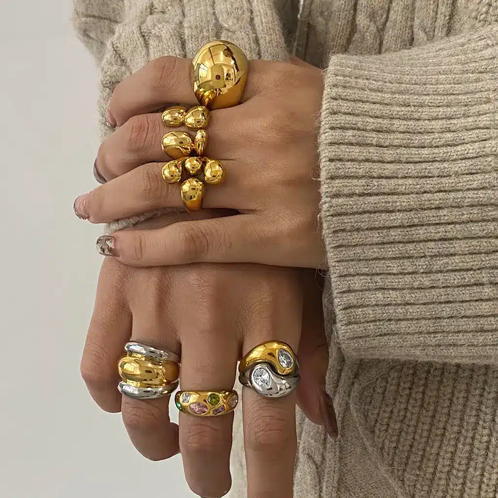 Vintage gold multi-piece ring set with mixed designs