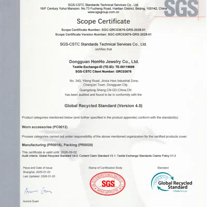 HonHo Jewelry BSCI Certificate