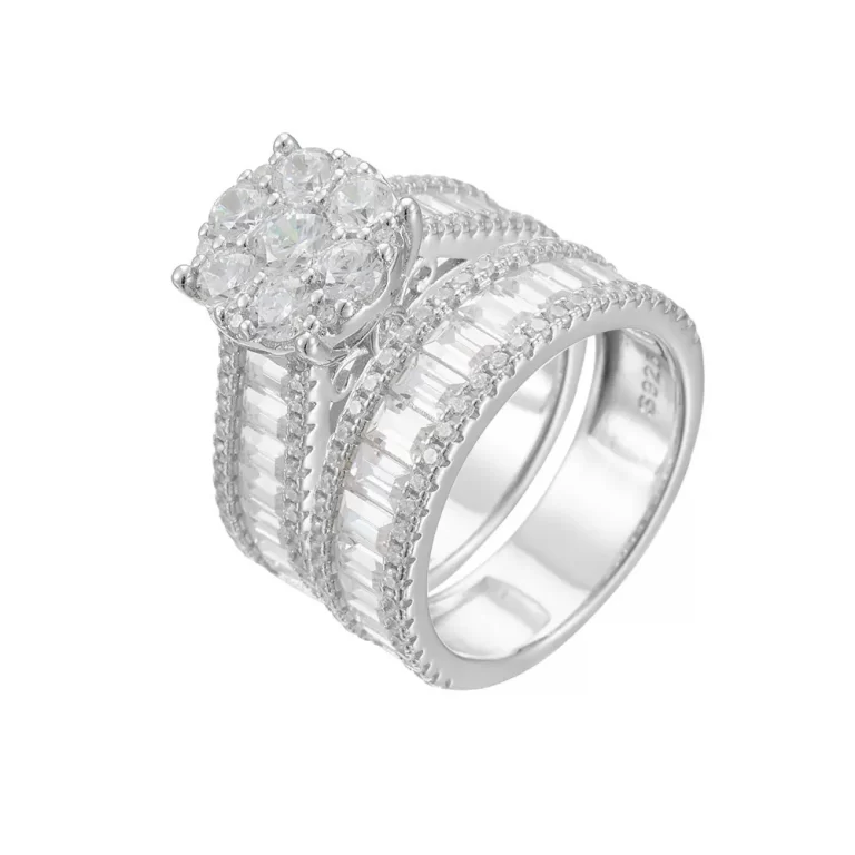 925 Sterling Silver Princess Cut Triple Wedding Ring Set