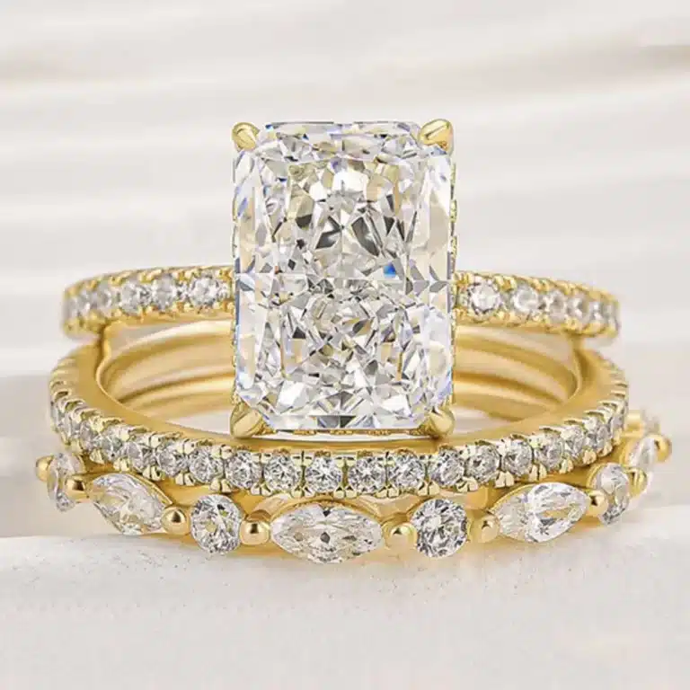 925 Sterling Silver and Gold Two-Tone Eternity Wedding Band Set