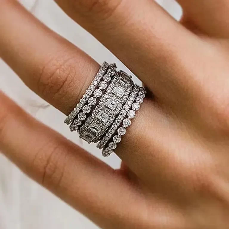925 Sterling Silver Princess Cut Halo Wedding Ring Set