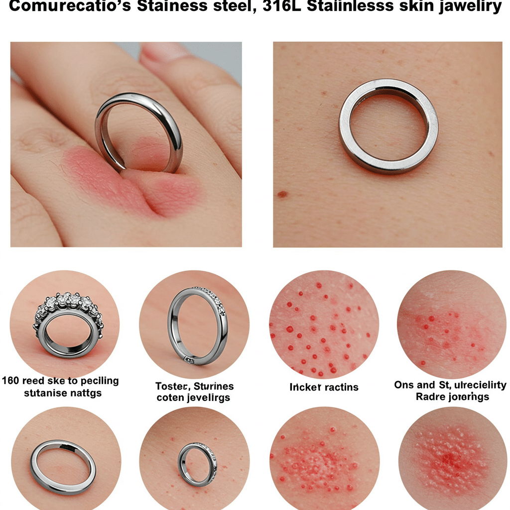 Skin reaction comparison showing minimal irritation with 316L stainless steel versus common reactions to other metal jewelry