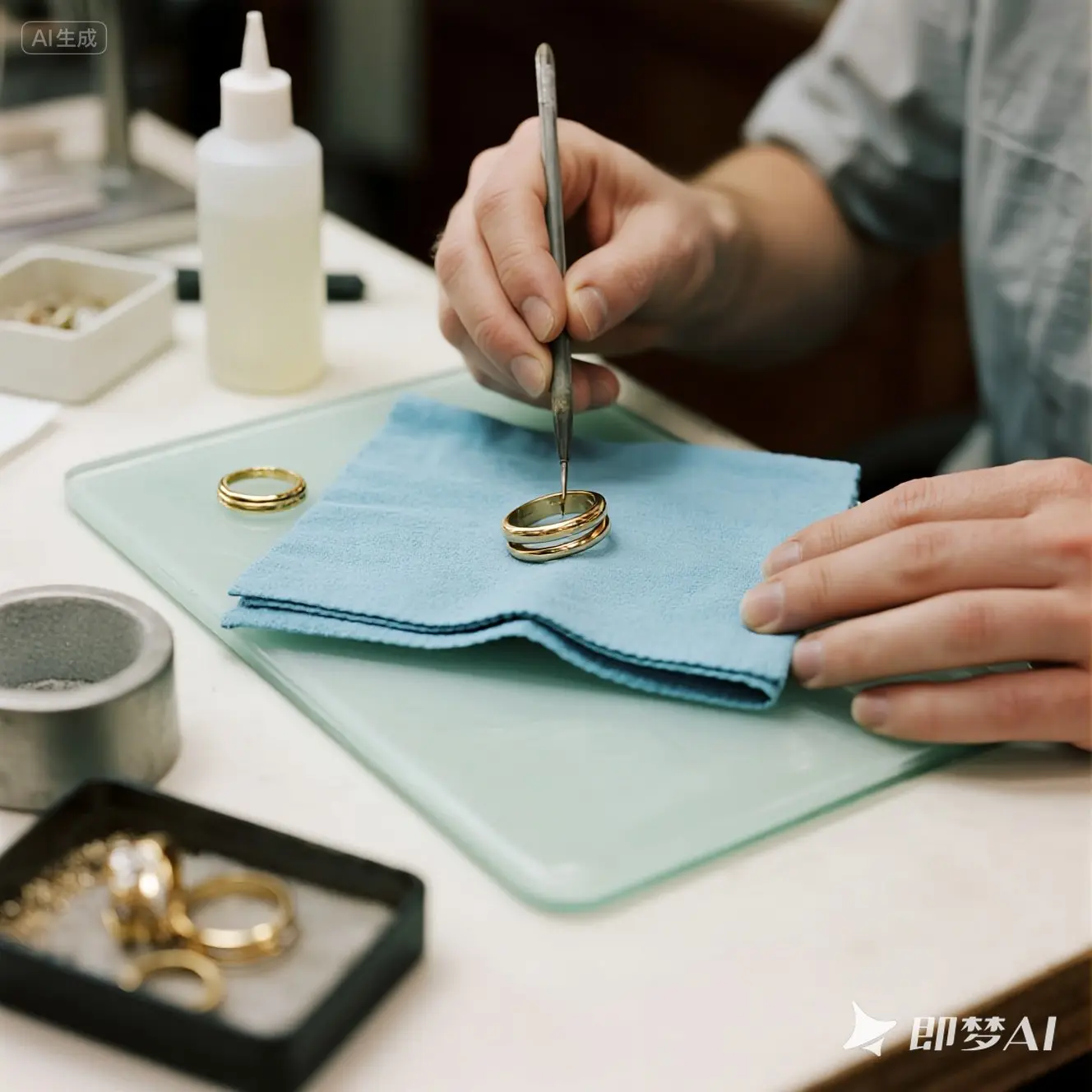 a person cleaning a ring
