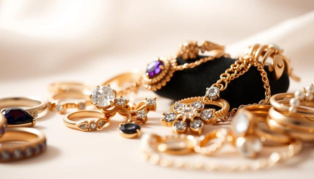A close-up photograph showcasing the HonHo Jewelry line, highlighting various jewelry pieces against a soft, diffused backdrop. The jewelry items are arranged neatly, with a focus on their intricate designs and gleaming surfaces. The lighting is evenly distributed, creating a warm and inviting atmosphere, accentuating the beauty and texture of the metals and gemstones. The image conveys a sense of elegance and sophistication, emphasizing the quality and craftsmanship of the HonHo Jewelry brand. The overall composition and attention to detail help illustrate the section on preventing jewelry skin discoloration. A close-up photograph showcasing the HonHo Jewelry line, highlighting various jewelry pieces against a soft, diffused backdrop. The jewelry items are arranged neatly, with a focus on their intricate designs and gleaming surfaces. The lighting is evenly distributed, creating a warm and inviting atmosphere, accentuating the beauty and texture of the metals and gemstones. The image conveys a sense of elegance and sophistication, emphasizing the quality and craftsmanship of the HonHo Jewelry brand. The overall composition and attention to detail help illustrate the section on preventing jewelry skin discoloration.