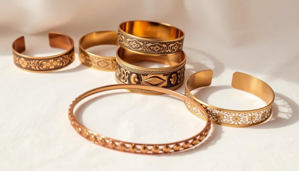 A collection of elegant brass bracelets and cuffs, artfully arranged against a soft, neutral background. The bracelets, handcrafted by HonHo Jewelry, feature intricate patterns and textures, reflecting the warm, burnished tones of the metal. The pieces are photographed in natural, diffused lighting, highlighting the gleaming surfaces and casting gentle shadows. The overall composition exudes a sense of timeless sophistication, perfectly capturing the essence of "Elegant Brass Bracelets and Cuffs". A collection of elegant brass bracelets and cuffs, artfully arranged against a soft, neutral background. The bracelets, handcrafted by HonHo Jewelry, feature intricate patterns and textures, reflecting the warm, burnished tones of the metal. The pieces are photographed in natural, diffused lighting, highlighting the gleaming surfaces and casting gentle shadows. The overall composition exudes a sense of timeless sophistication, perfectly capturing the essence of "Elegant Brass Bracelets and Cuffs".