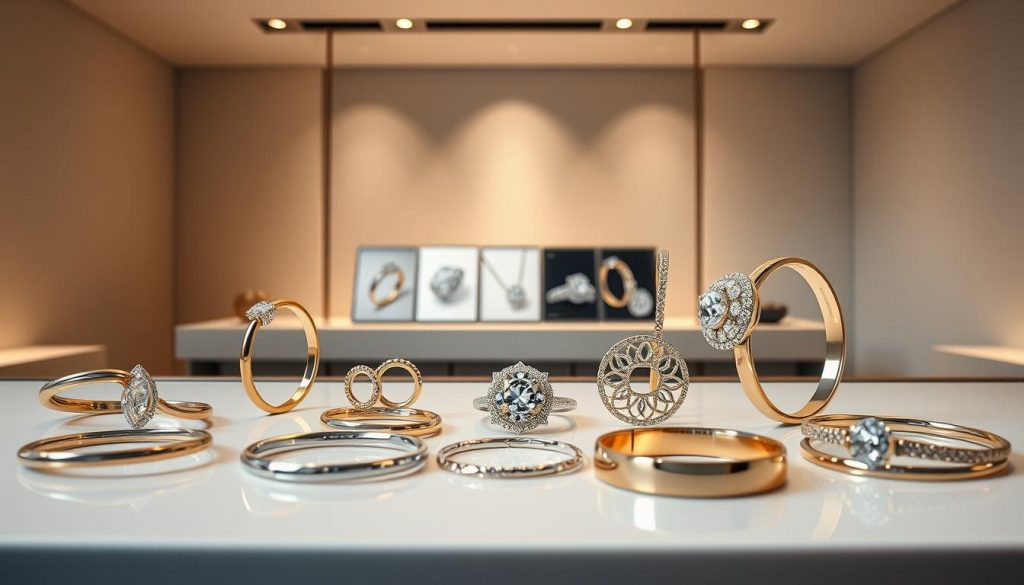 A high-quality, glossy display of top anti-tarnish jewelry manufacturers. In the foreground, an elegant arrangement of sleek, well-crafted jewelry pieces made from precious metals like sterling silver, gold, and platinum, showcasing their lustrous, tarnish-resistant finishes. In the middle ground, a series of product shots highlighting the intricate designs and attention to detail of each piece. The background features a minimalist, clean-lined setting with subtle lighting, casting a warm, inviting glow over the entire scene. The overall mood is one of sophistication, quality, and timeless appeal, reflecting the excellence of these leading anti-tarnish jewelry brands.