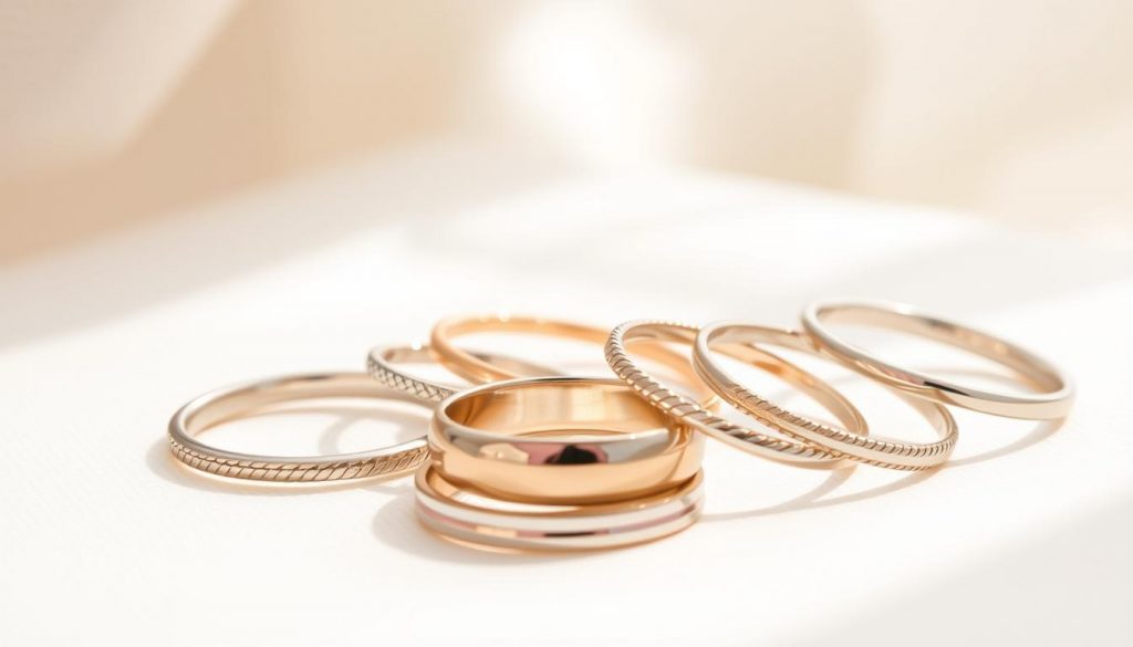 A tasteful assortment of nickel-free rings from the HonHo Jewelry collection, set against a soft, light-filled backdrop. The delicate bands feature a mix of classic and modern designs, their polished surfaces gleaming under gentle, natural lighting. The rings are arranged in a visually pleasing manner, highlighting their intricate details and hypoallergenic properties. The overall scene conveys a sense of refined elegance and everyday wearability, perfectly suited for the "Nickel Free Rings for Daily Wear" section of the article. A tasteful assortment of nickel-free rings from the HonHo Jewelry collection, set against a soft, light-filled backdrop. The delicate bands feature a mix of classic and modern designs, their polished surfaces gleaming under gentle, natural lighting. The rings are arranged in a visually pleasing manner, highlighting their intricate details and hypoallergenic properties. The overall scene conveys a sense of refined elegance and everyday wearability, perfectly suited for the "Nickel Free Rings for Daily Wear" section of the article.