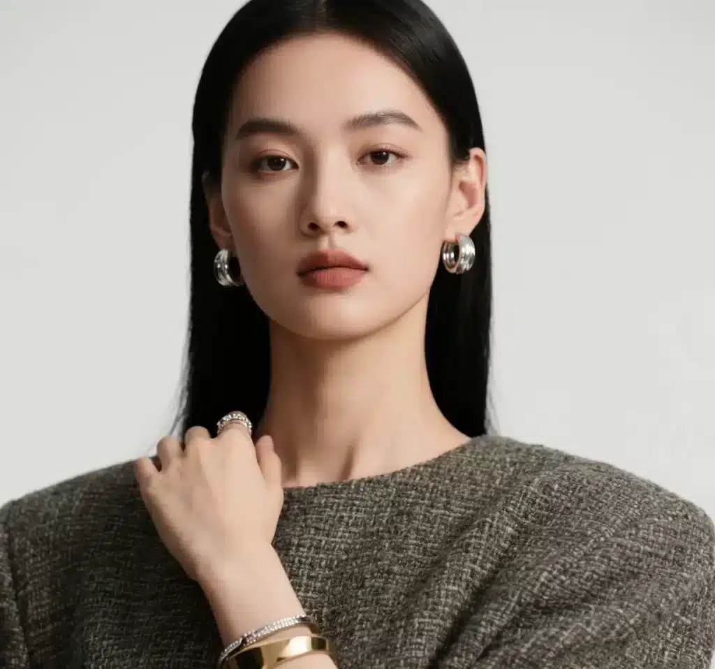 Mixed gold and silver jewelry styled together for a balanced look