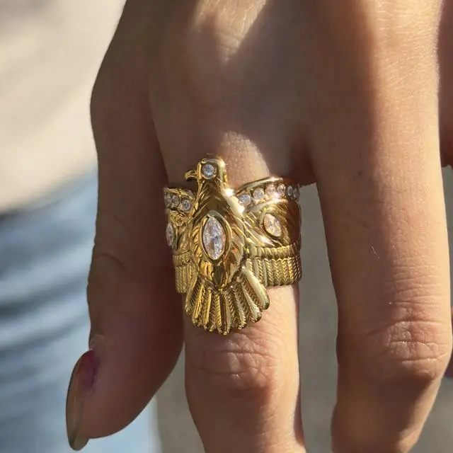 Stainless Steel Jewelry 31 Vintage gold eagle bird signet ring stainless steel