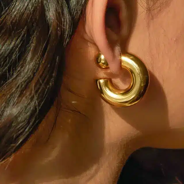 Stainless Steel Jewelry 24 Double interlocking circle gold hoop earrings