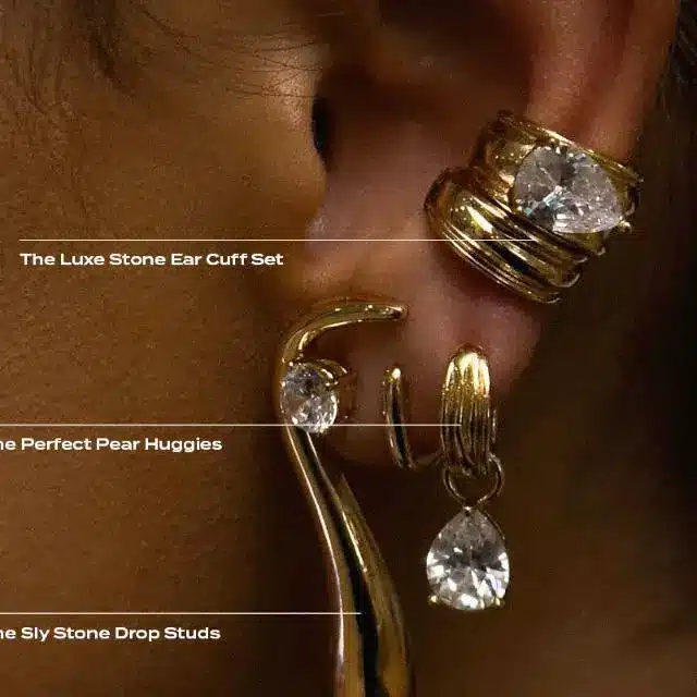 Stainless Steel Jewelry 20 Emerald green and black rectangular stone stud earrings gold plated