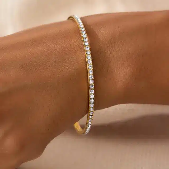 Stainless Steel Jewelry 44 Classic single row cubic zirconia tennis bracelet gold plated
