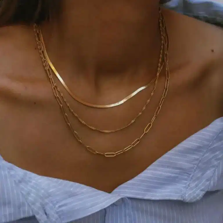 Gold filled Jewelry 4 Trendy Triple Layer Necklace Set from gold filled jewelry manufacturer honho featuring Gold Plated Snake and Paperclip Chain - Stainless Steel Manufacturer