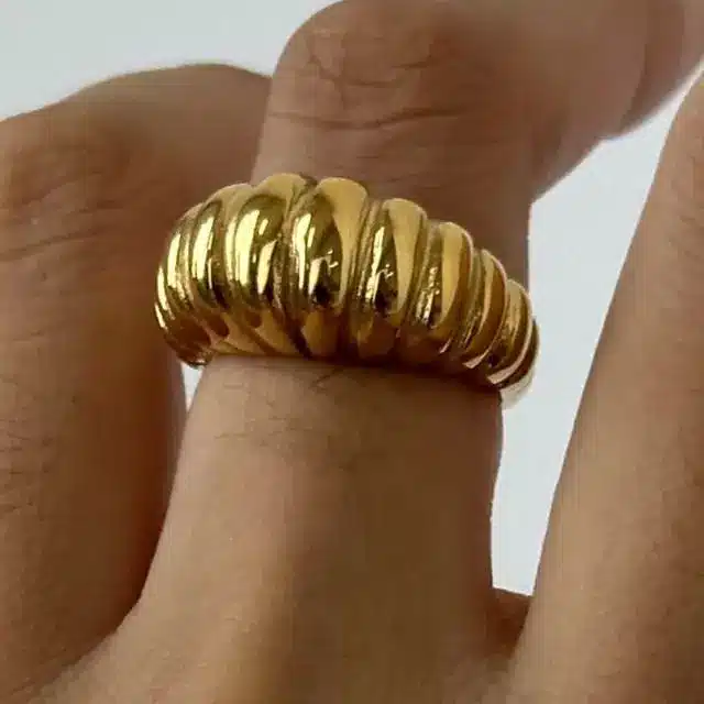 Stainless Steel Jewelry 34 Chunky gold croissant dome ring stainless steel - Tarnish Free PVD