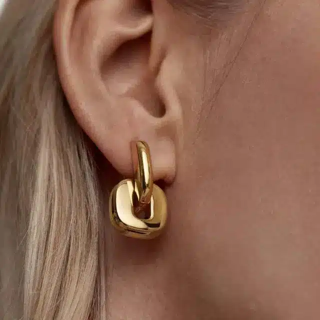 Stainless Steel Jewelry 18 Chunky gold chain link drop earrings stainless steel