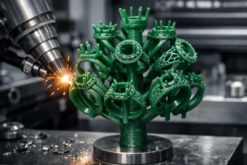 The Importance of ISO 9001 Jewelry Certification for Brands: A Complete Guide to Quality and Trust 2 High-tech jewelry manufacturing showing a 3D printed wax tree for casting rings