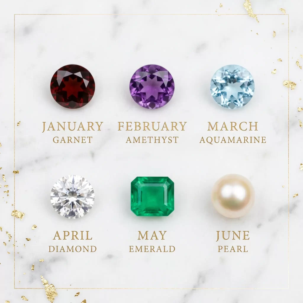 january june birthstones flat lay f02e53b424d8454aa2a5164c85312c45