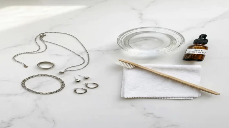 How to Clean Stainless Steel Jewelry-stainless steel jewelry with soap, baking soda and soft cloth for cleaning