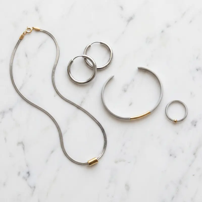 stainless steel jewelry collection flatlay 71a4c979e30f45c38b5606b98dea5941