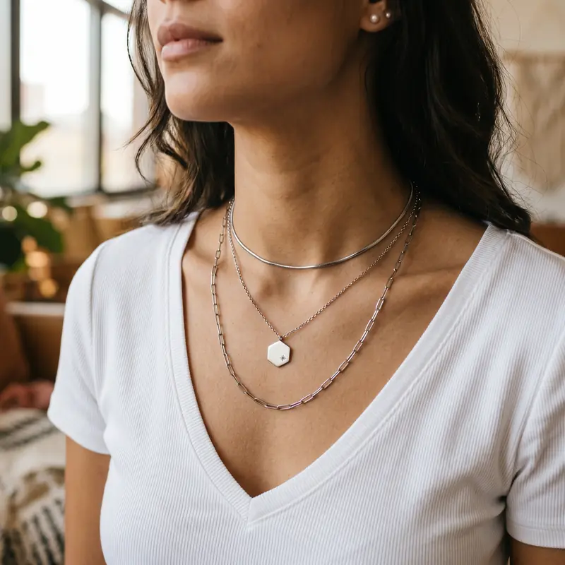 stainless steel layered necklace styling d106d12966c34f44b4dfafe81c65851e